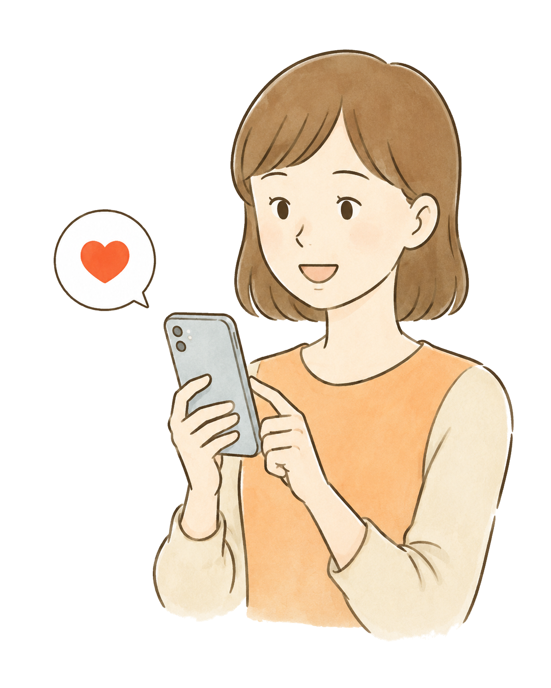 スマホを見る女性のイラスト